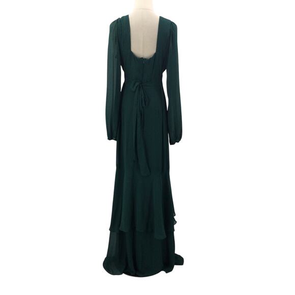 LULU'S L Tier Elegance Hunter Green Long Sleeve Tiered Formal Maxi Dress NEW 0B4 - Picture 4 of 10